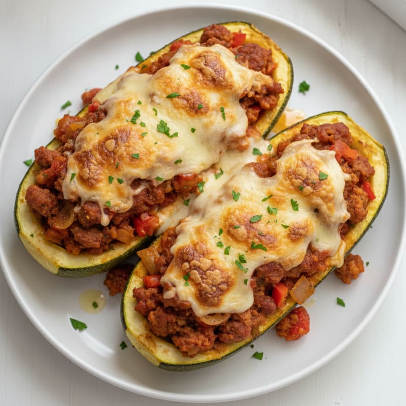 Spicy Sausage Stuffed Zucchini Boats