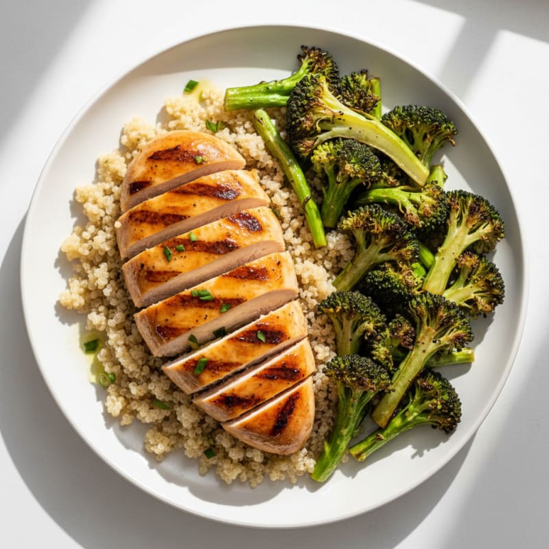 Grilled Chicken Breast with Quinoa and Roasted Broccoli