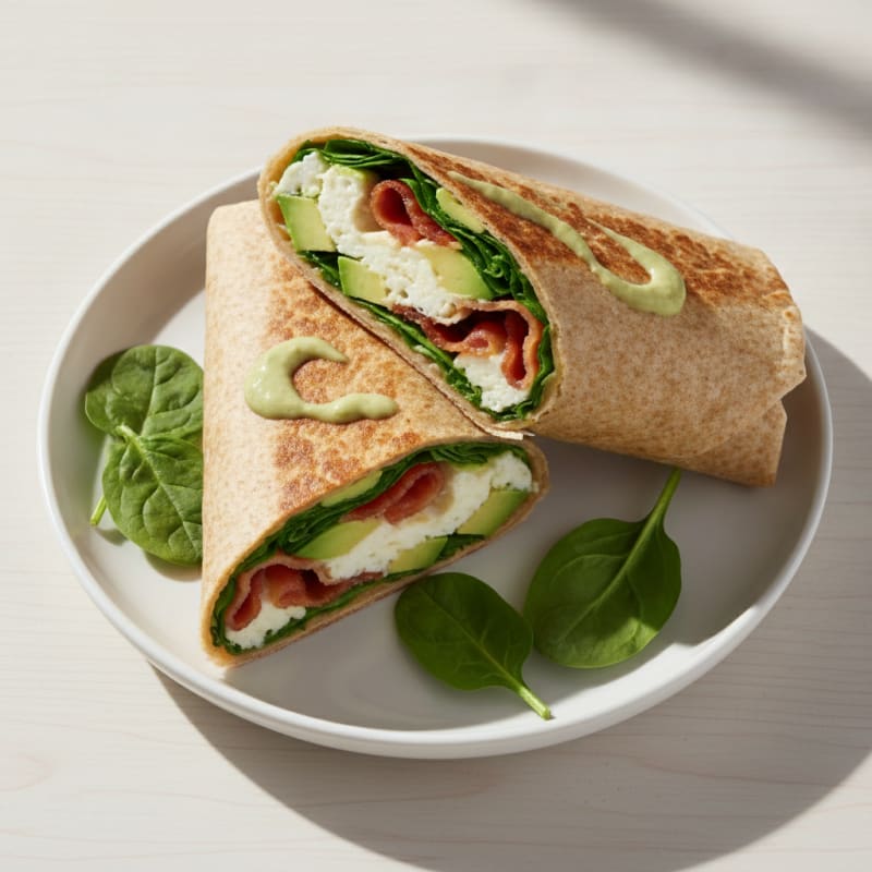 Crispy Turkey Bacon and Egg White Breakfast Wrap with Spinach