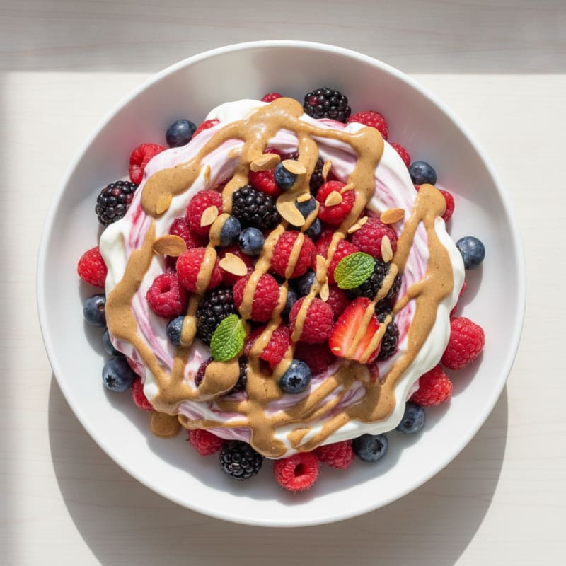 Greek Yogurt Protein Parfait with Mixed Berries and Almond Butter
