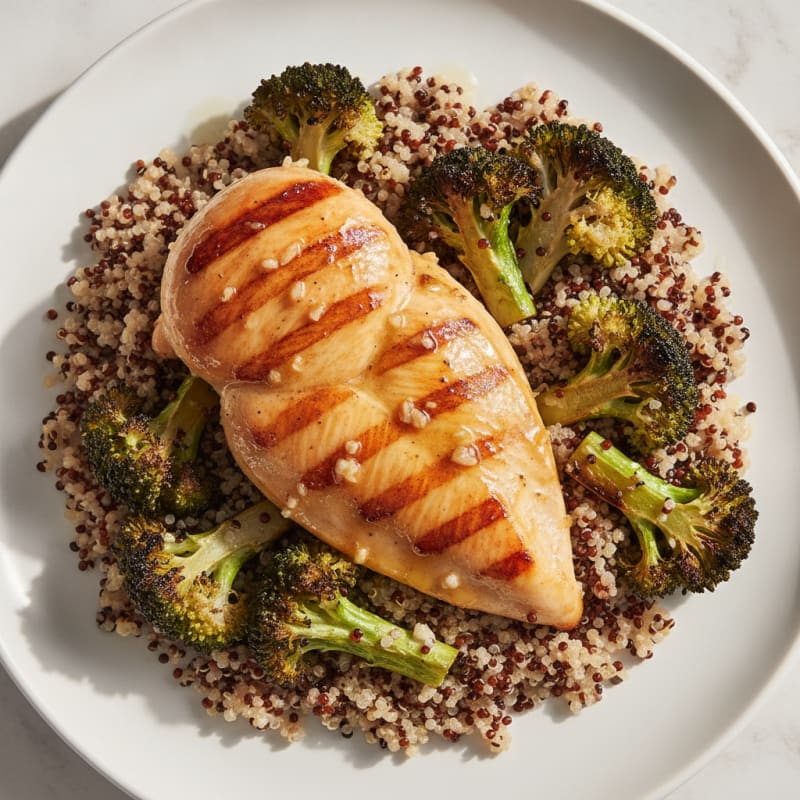 Grilled Chicken Breast with Quinoa and Roasted Broccoli