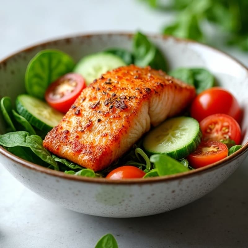 Crispy Salmon and Fresh Vegetable Bowl with Ginger-Soy Dressing
