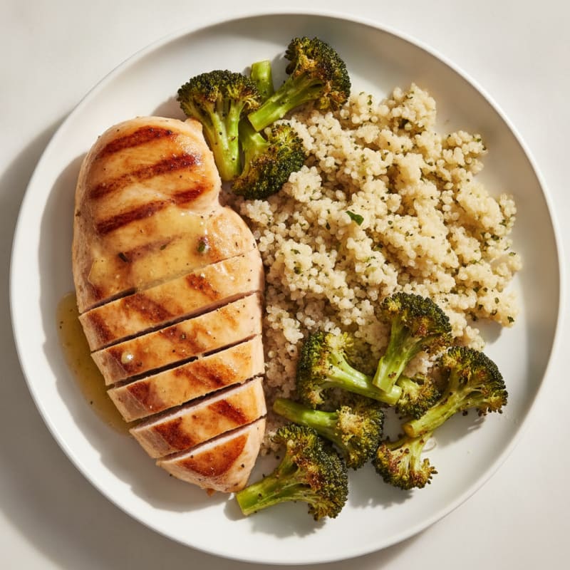 Grilled Chicken Breast with Quinoa and Roasted Broccoli