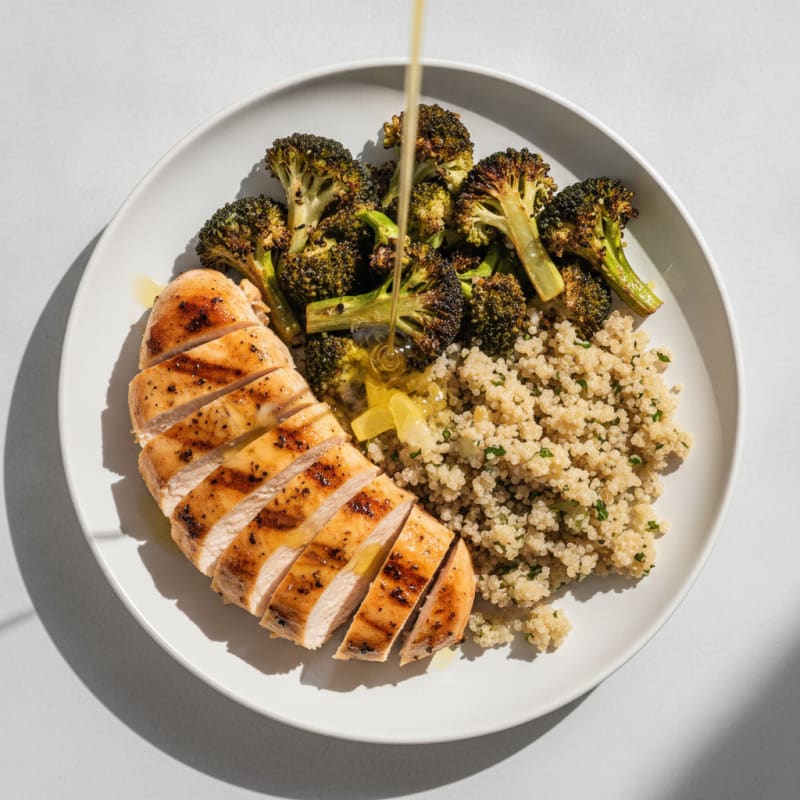 Grilled Chicken Breast with Roasted Broccoli and Quinoa