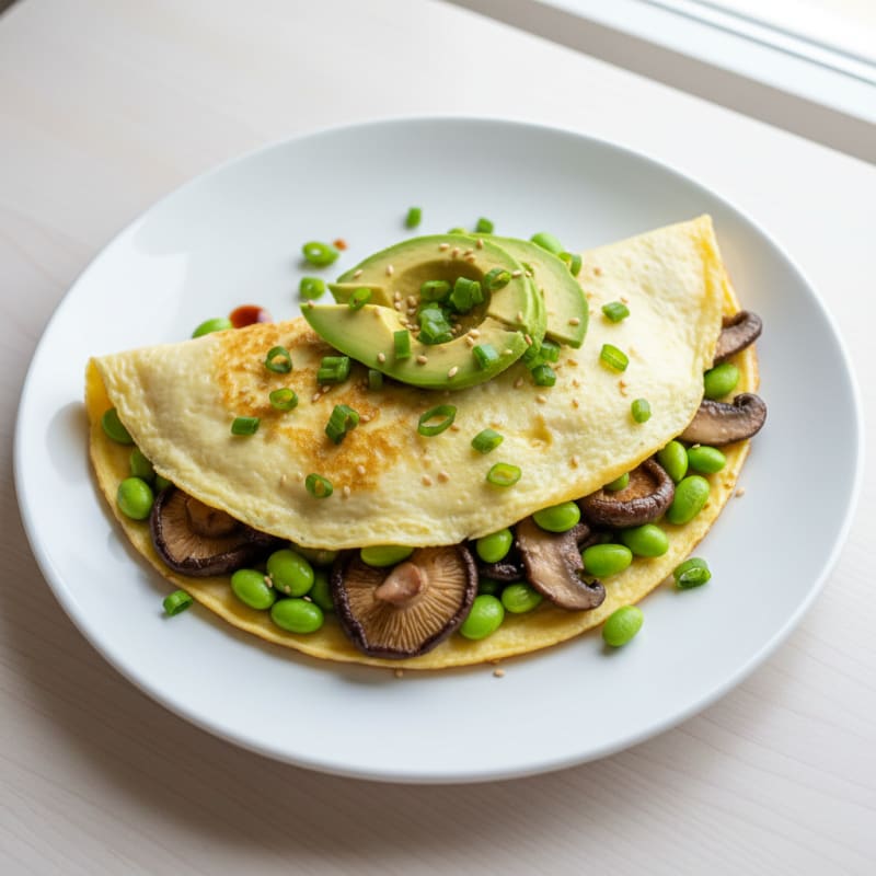 Silky Egg White Omelet with Sautéed Shiitake and Edamame