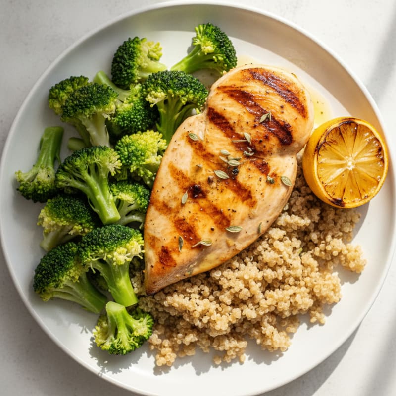 Grilled Chicken Breast with Quinoa and Steamed Broccoli