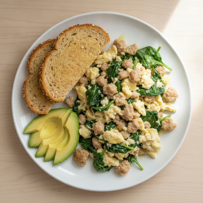 Egg White Scramble with Spinach and Turkey Sausage