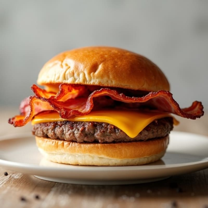 Lean Beef Burgers with Crispy Turkey Bacon and Melted Sharp Cheddar