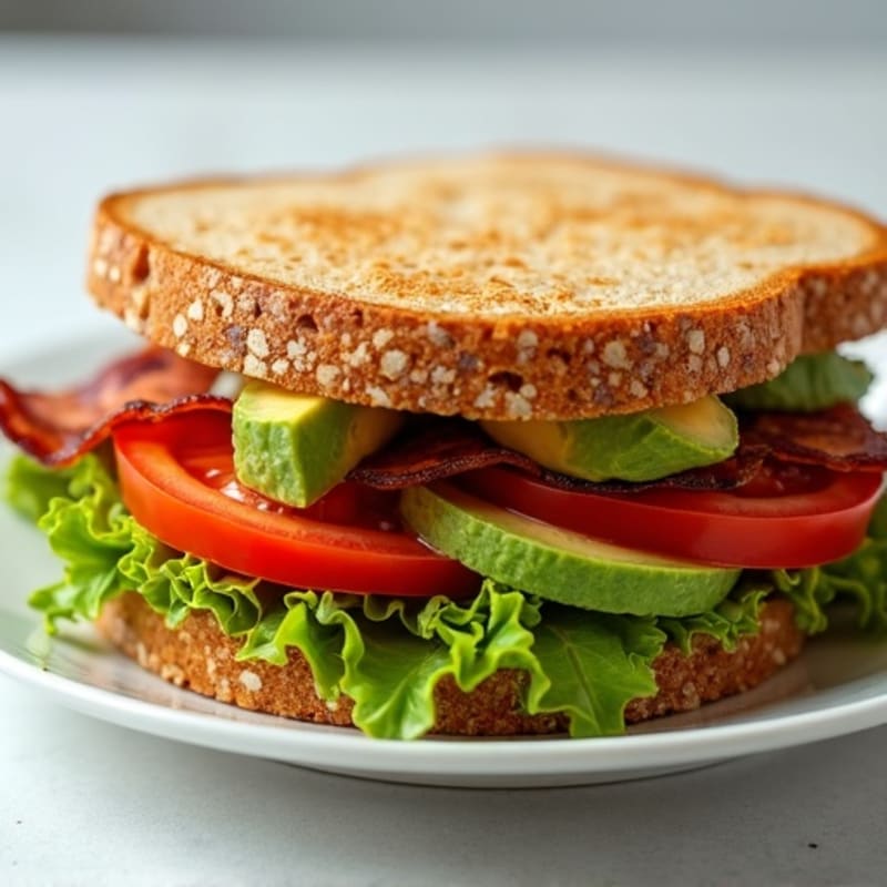 Crispy Turkey Bacon, Fresh Lettuce, Tomato, and Creamy Avocado Whole Grain Sandwich