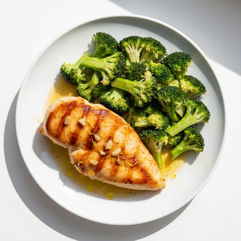 Seared Lemon Garlic Chicken Breast with Steamed Broccoli