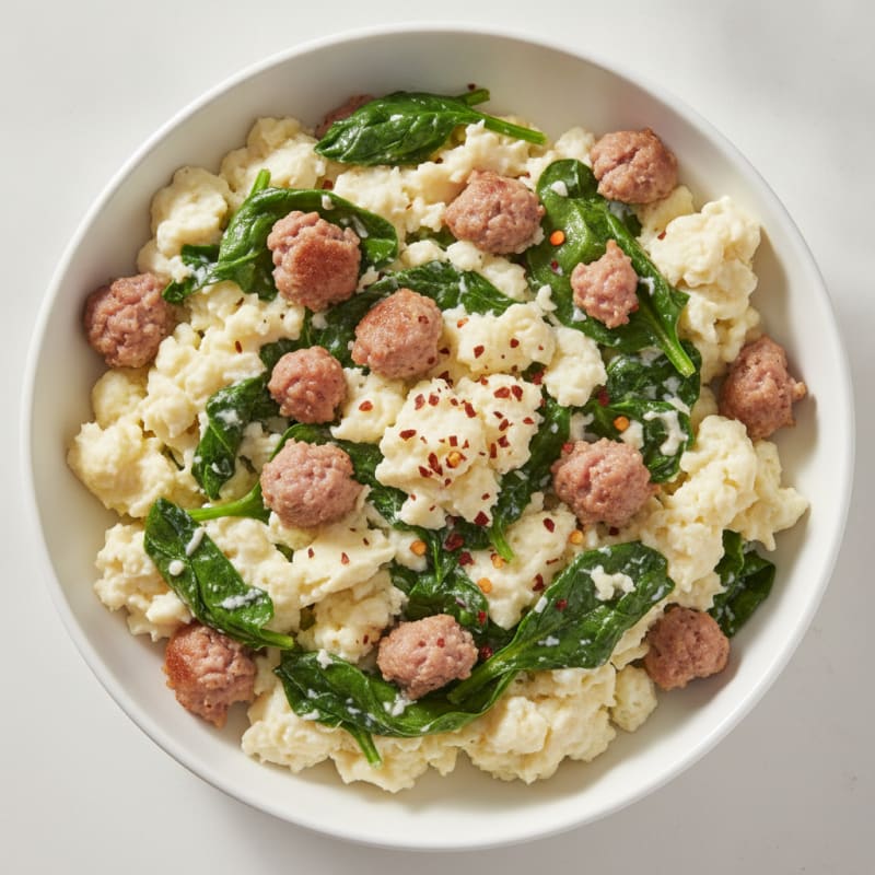 Egg White Scramble with Spinach and Turkey Sausage