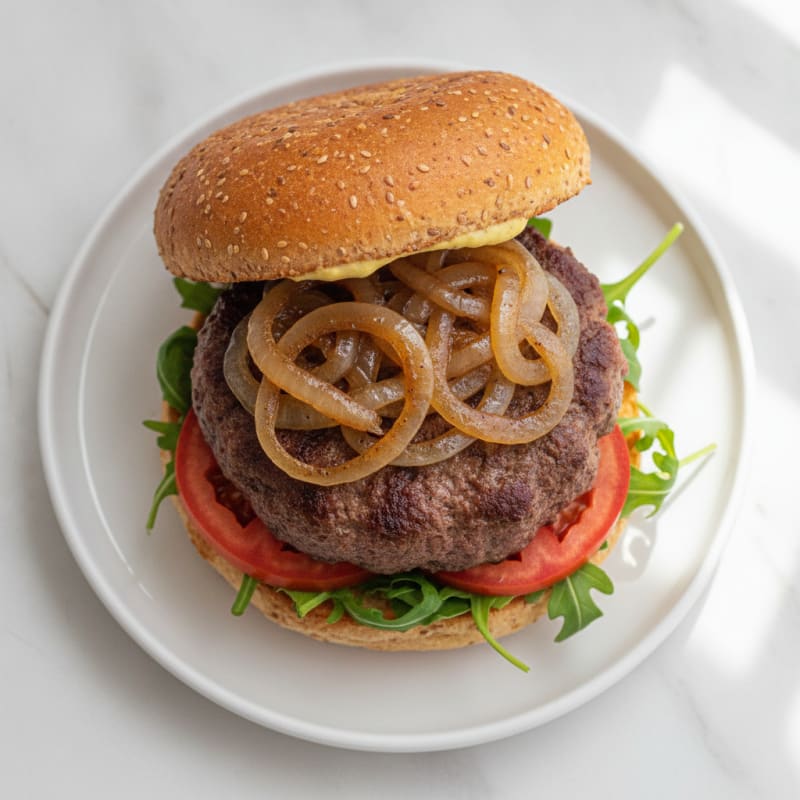 Classic Beef Burger with Caramelized Onions