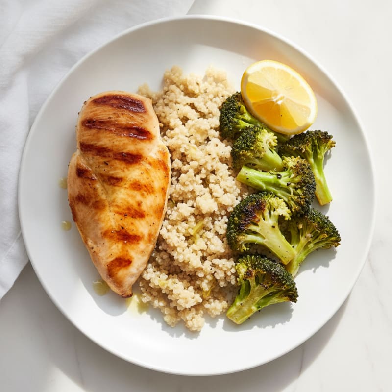 Grilled Chicken Breast with Quinoa and Roasted Broccoli