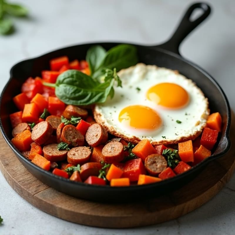 Savory Turkey Sausage and Crispy Sweet Potato Breakfast Skillet