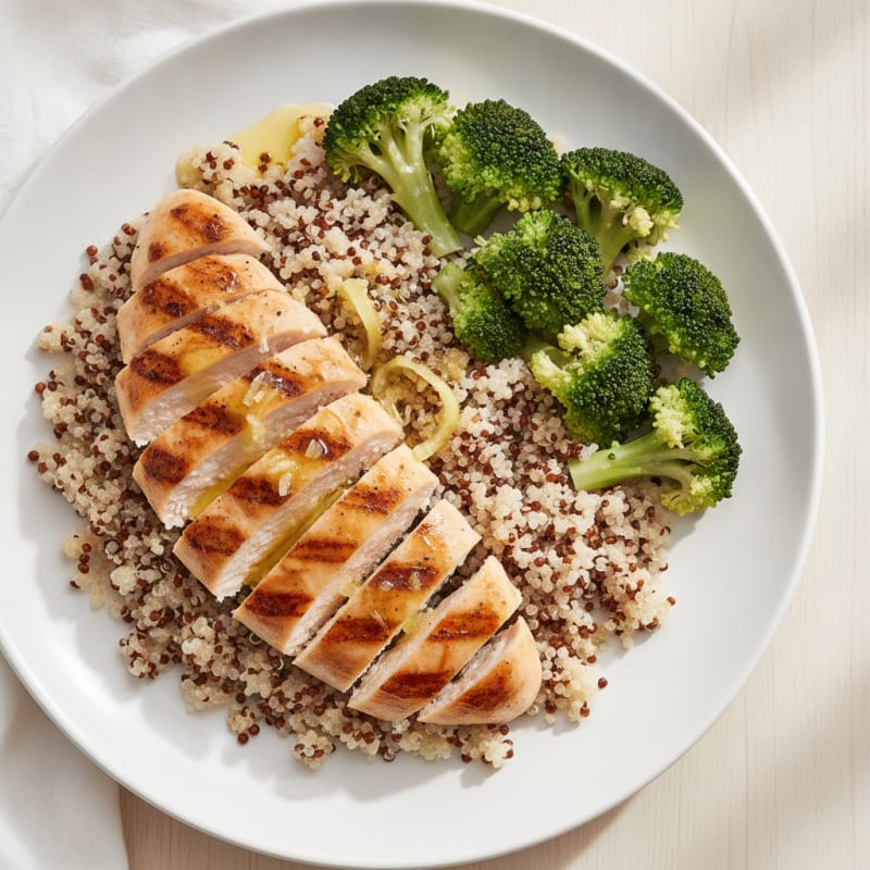 Grilled Chicken Breast with Quinoa and Steamed Broccoli