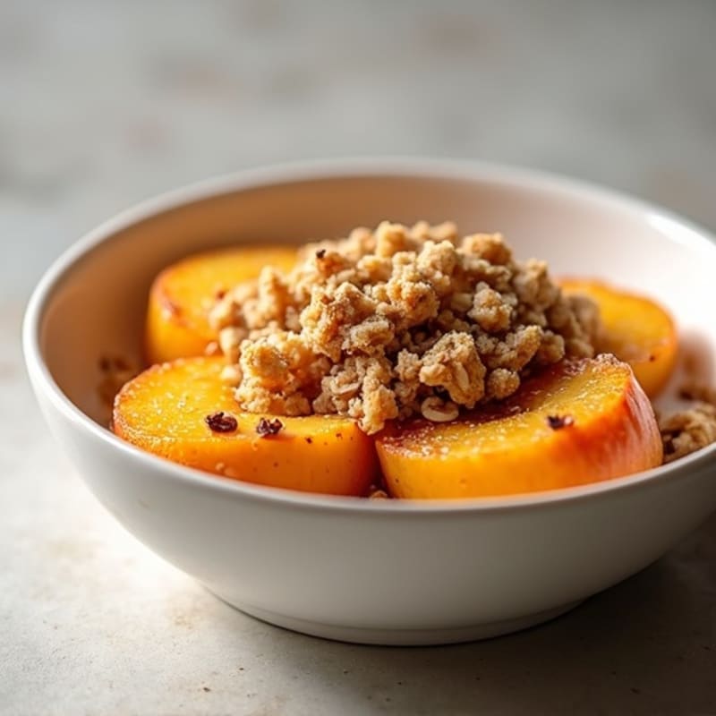 Warm Baked Peaches with Crispy Protein Oat Crumble