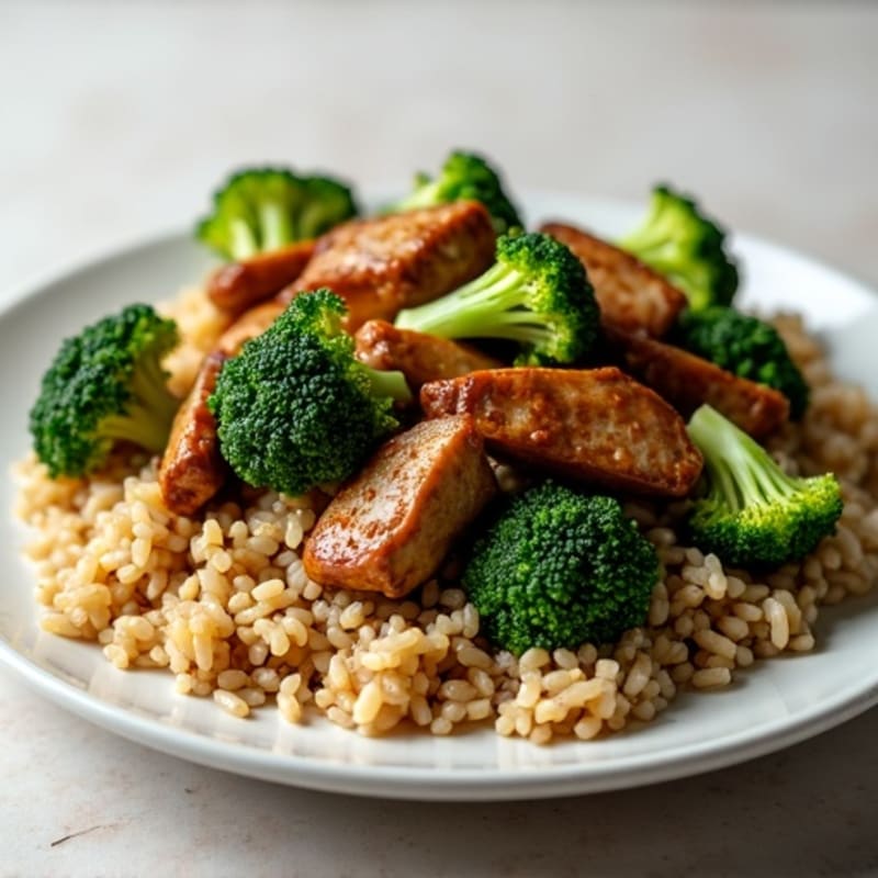 Lean Garlic Ginger Beef and Broccoli Stir-Fry with Brown Rice