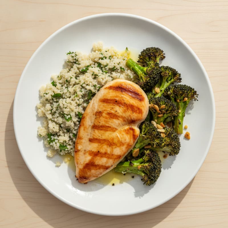 Grilled Chicken Breast with Quinoa and Roasted Broccoli