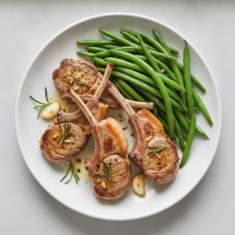 Herb-Roasted Lamb Chops with Steamed Green Beans