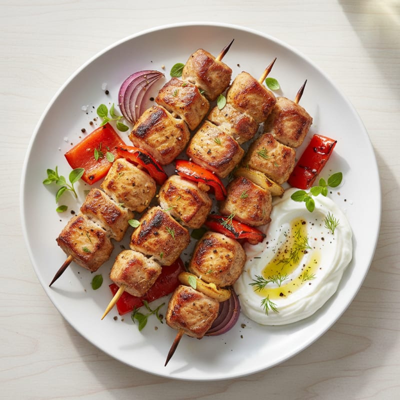 Greek Rotisserie Pork Skewers with Herbs