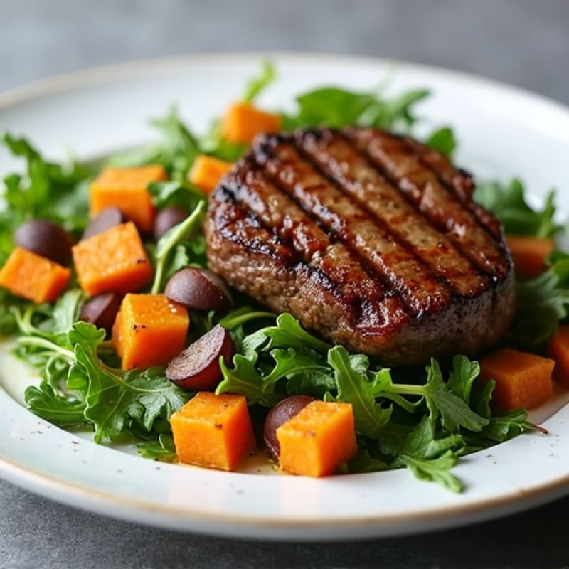 Grilled Steak Salad with Mixed Greens and Roasted Sweet Potato