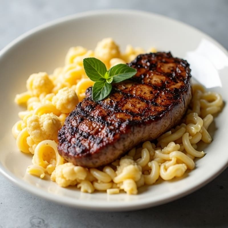 Pan-Seared Steak with Creamy Cheesy Cauliflower Pasta