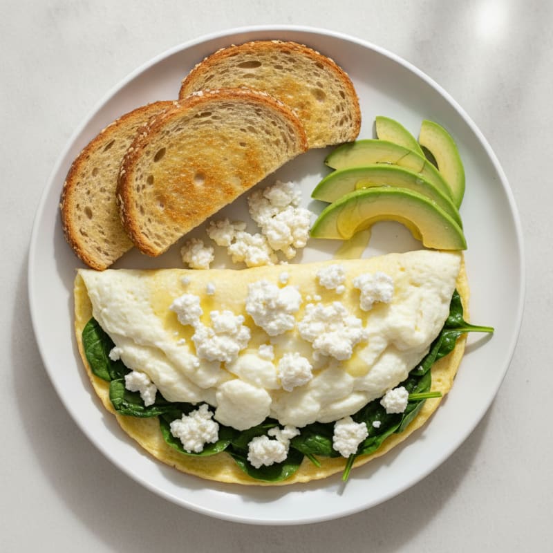 Egg White Spinach Omelette with Cottage Cheese and Avocado