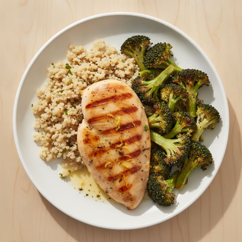 Grilled Chicken Breast with Roasted Broccoli and Quinoa