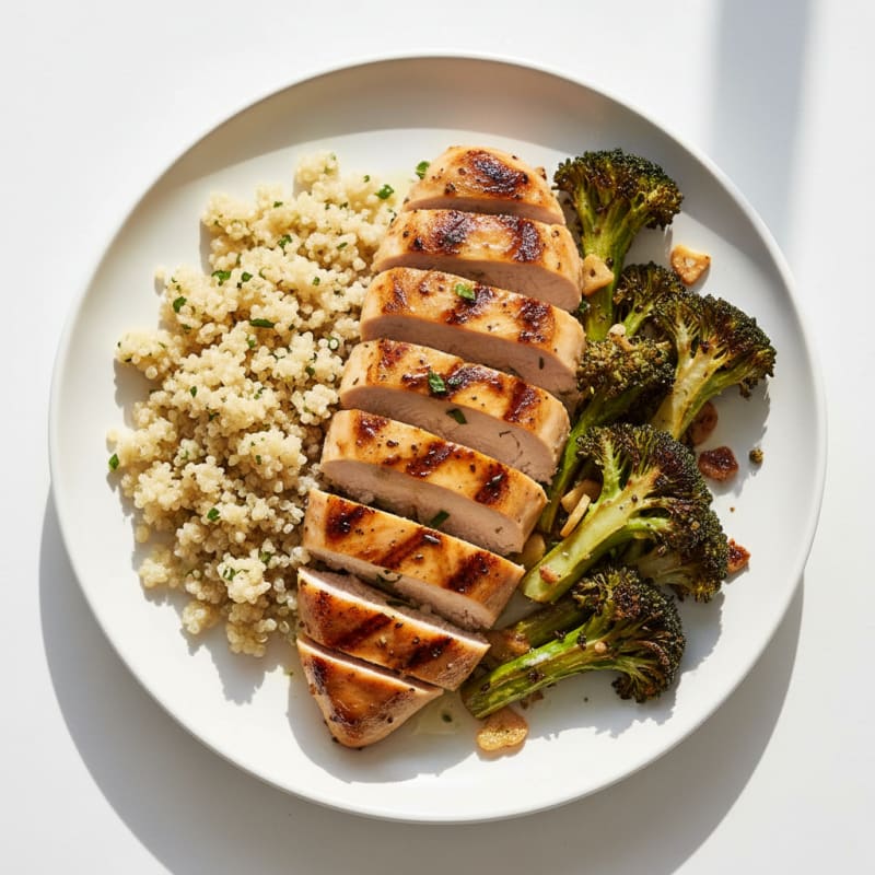 Grilled Chicken Breast with Quinoa and Roasted Broccoli