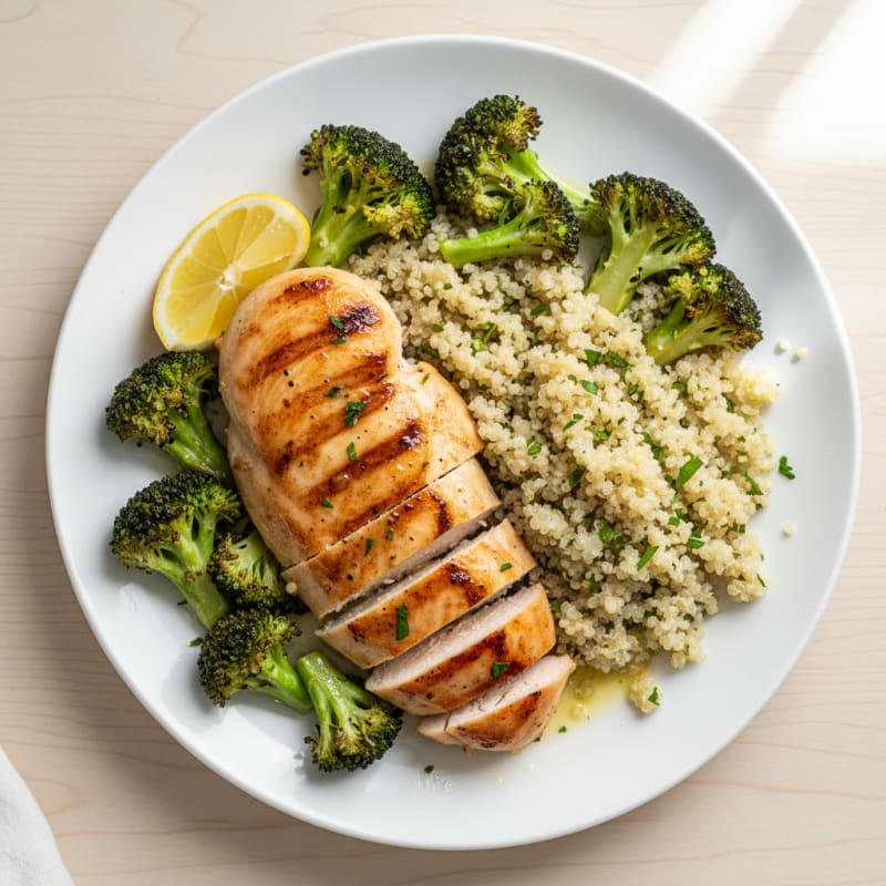 Grilled Chicken Breast with Quinoa and Roasted Broccoli