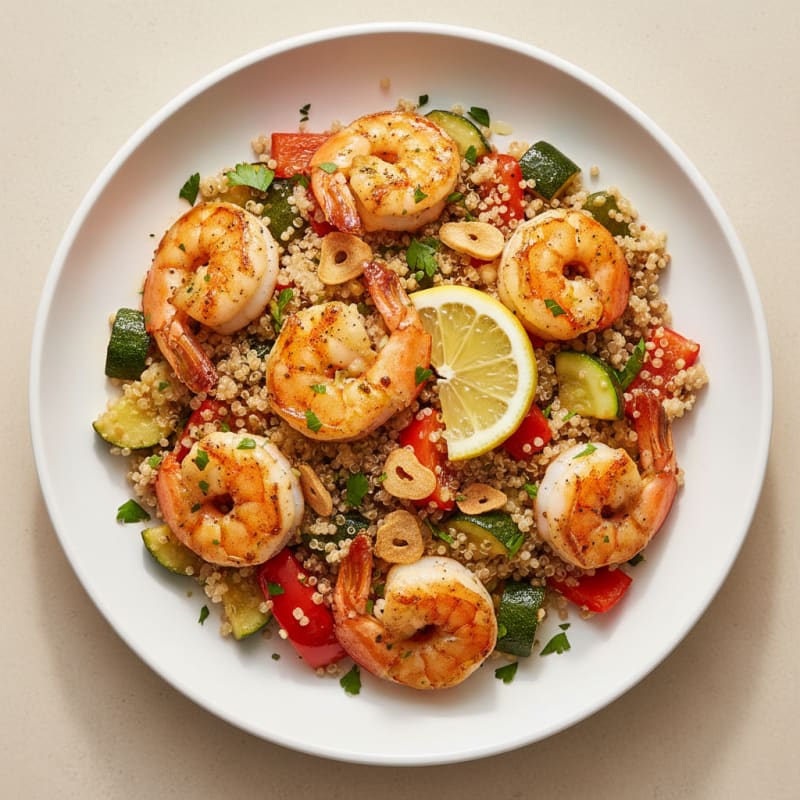 Seared Shrimp Grain Bowl with Quinoa and Roasted Vegetables