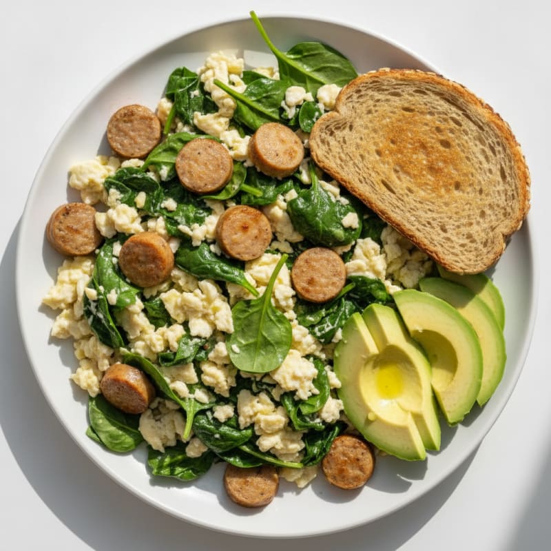 Egg White and Turkey Sausage Scramble with Spinach