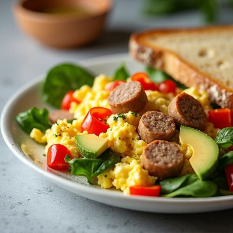 Egg White and Turkey Sausage Scramble with Cottage Cheese