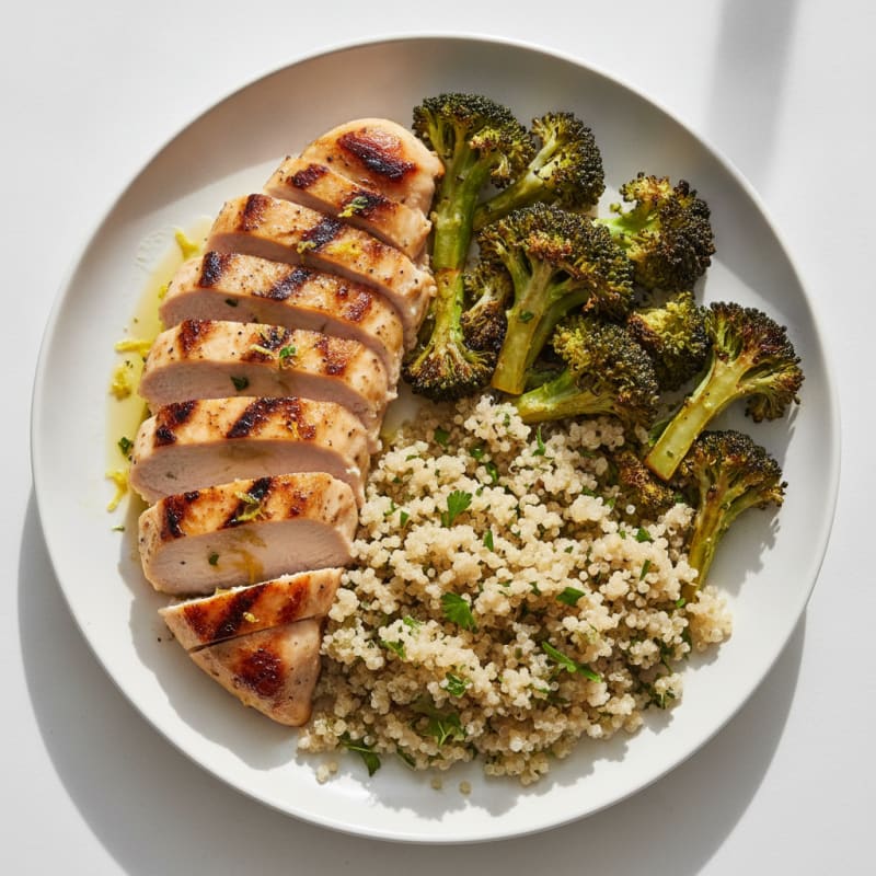 Grilled Chicken Breast with Roasted Broccoli and Quinoa