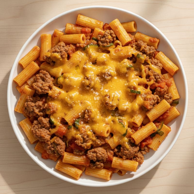 Cheesy Beef and Veggie Pasta
