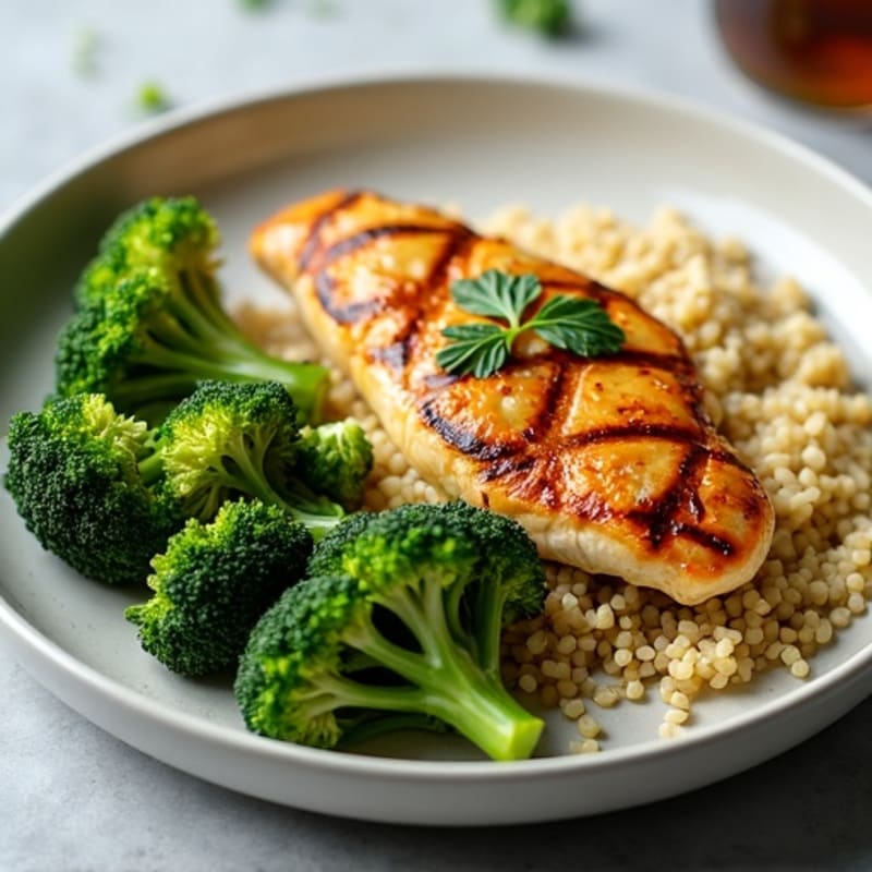 Grilled Chicken Breast with Roasted Broccoli and Quinoa