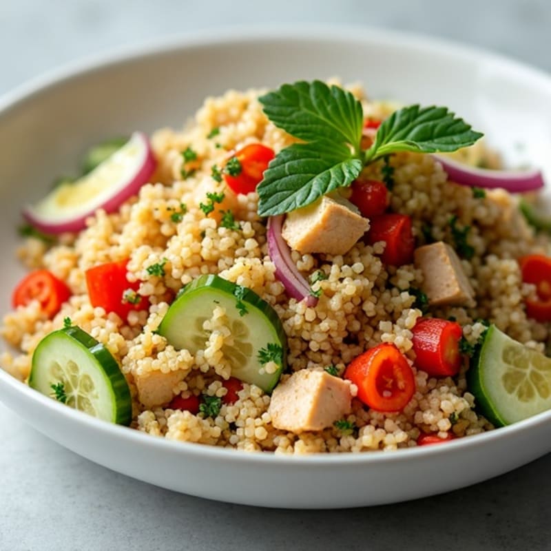 Flaked Tuna Quinoa Salad with Fresh Herbs and Crispy Vegetables