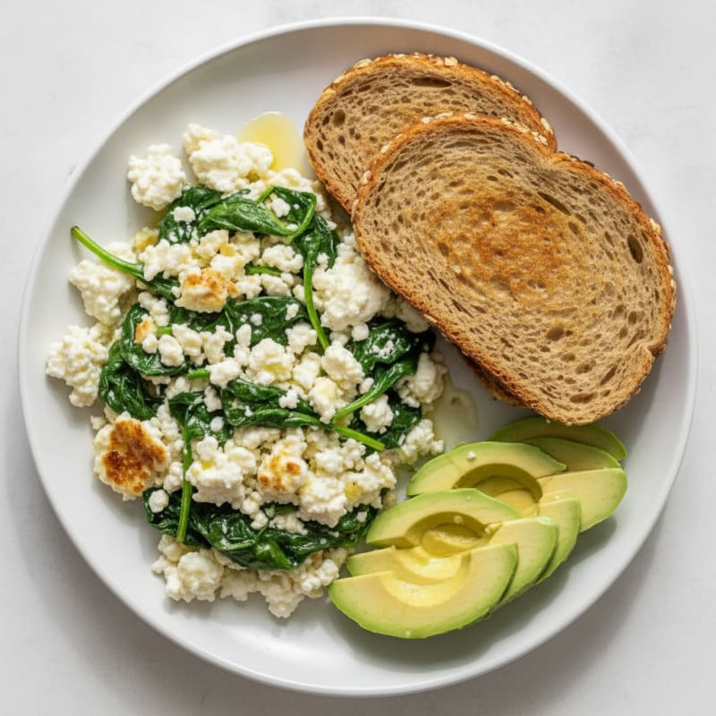Cottage Cheese and Egg White Scramble with Sautéed Spinach