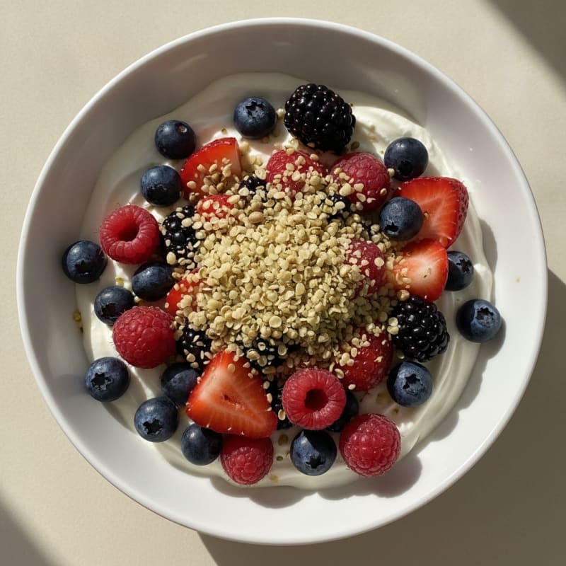 Silky Greek Yogurt with Protein Powder and Fresh Berries