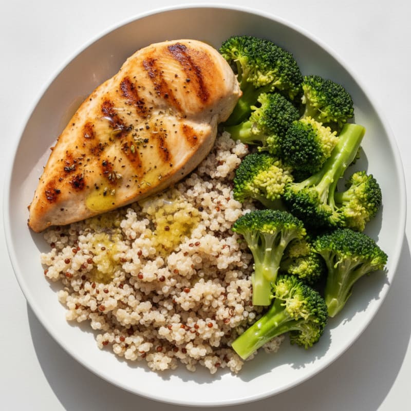 Grilled Chicken Breast with Quinoa and Steamed Broccoli