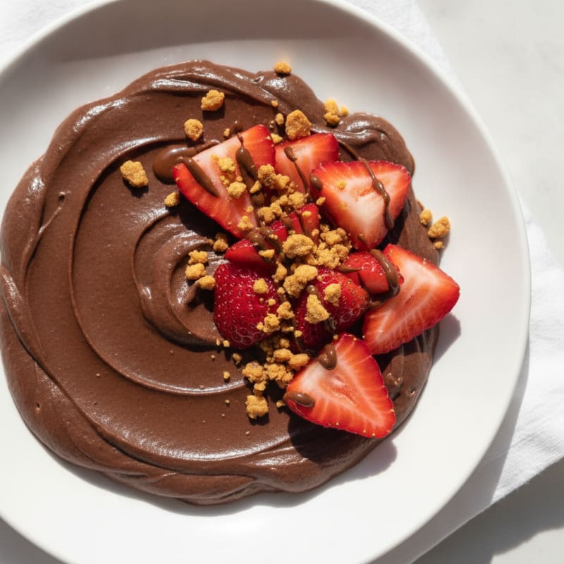 Silky Chocolate Protein Pudding with Fresh Strawberries