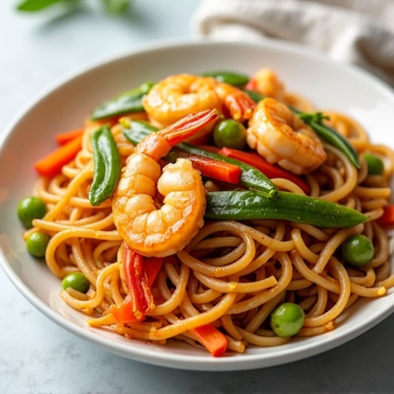 Shrimp Stir-Fry with Peanut-Lime Noodles and Crispy Vegetables