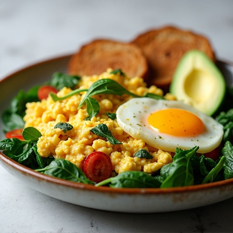 Egg White Scramble with Spinach and Seared Turkey Sausage