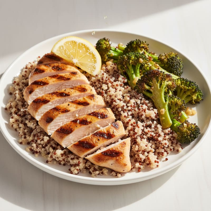 Grilled Chicken Breast with Quinoa and Roasted Broccoli