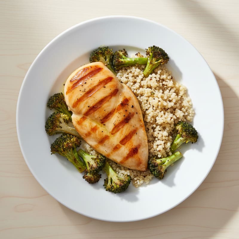 Grilled Chicken Breast with Quinoa and Roasted Broccoli