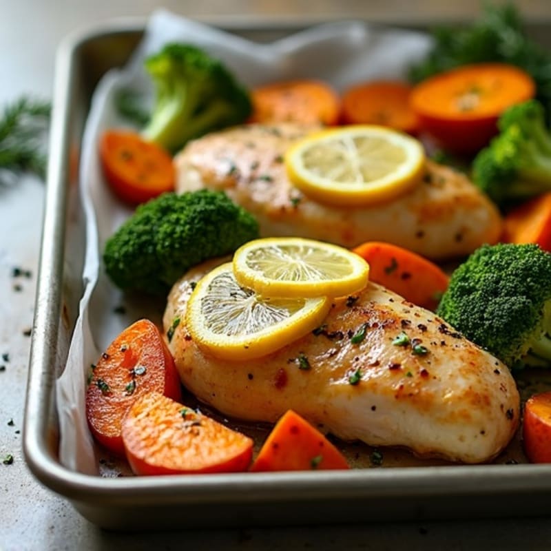 Sheet Pan Lemon Herb Chicken with Roasted Broccoli and Sweet Potatoes