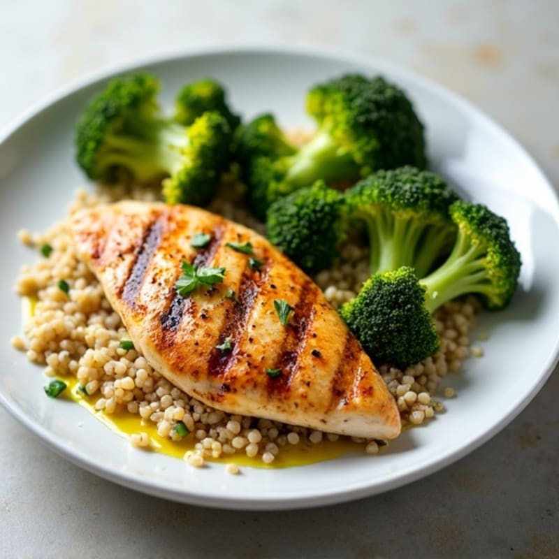 Grilled Chicken Breast with Quinoa and Roasted Broccoli