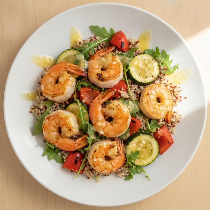 Grilled Shrimp Salad with Quinoa and Roasted Vegetables