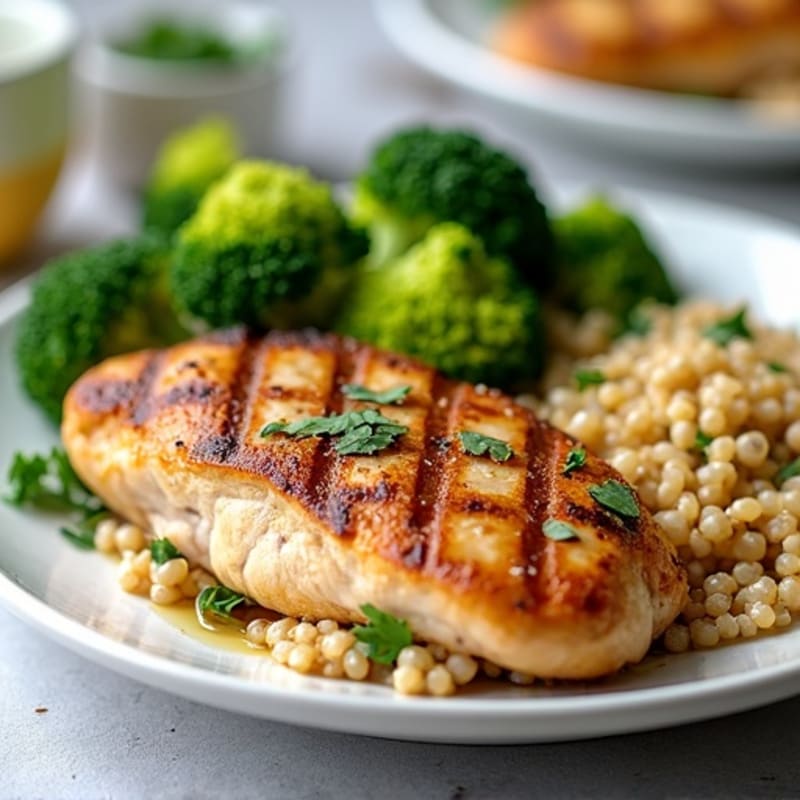 Grilled Chicken Breast with Quinoa and Roasted Broccoli