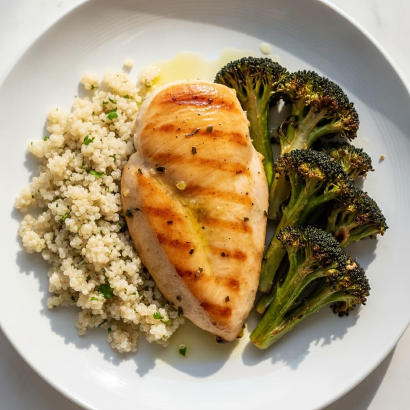 Grilled Chicken Breast with Quinoa and Roasted Broccoli